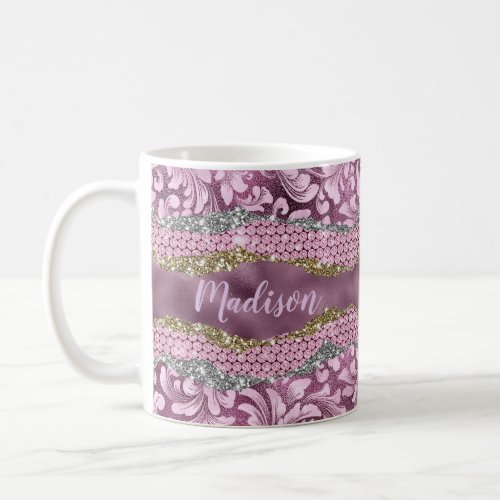 Stylish floral glittery Purple pink gold monogram Coffee Mug