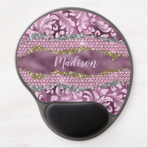 Stylish floral glittery Purple pink gold monogram Gel Mouse Pad