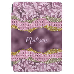Stylish floral glittery Purple pink gold monogram  iPad Air Cover