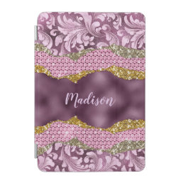 Stylish floral glittery Purple pink gold monogram  iPad Mini Cover