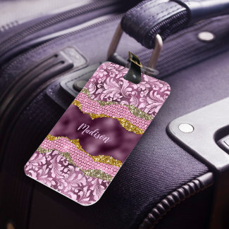 Stylish floral glittery Purple pink gold monogram 