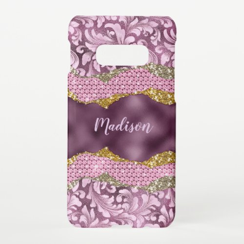 Stylish floral glittery Purple pink gold monogram  Samsung Galaxy S10E Case