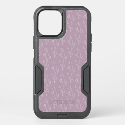 Stylish Floral Line Art Drawing in Dusty Lilac  OtterBox Commuter iPhone 12 Case