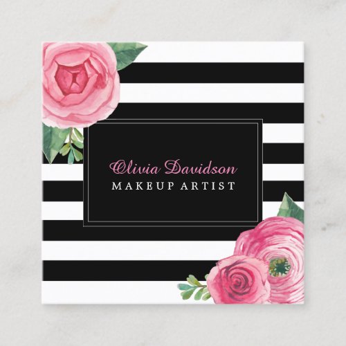 Stylish Floral Makeup Artist Business Cards