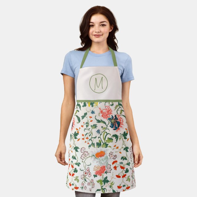 Stylish Floral Monogram Apron (Worn)