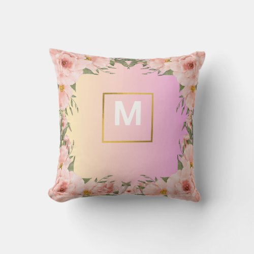 Stylish Floral Monogram M  Throw Pillow