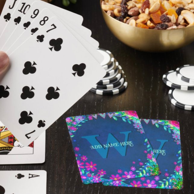 Stylish Floral Monogram Name Girly Pretty Poker Cards (Creator Uploaded)