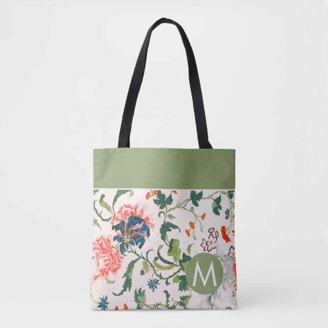Stylish Floral Monogram Tote Bag (Front)