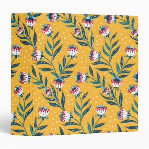 Stylish Floral Motif with Dots and Green Leaves 3 Ring Binder