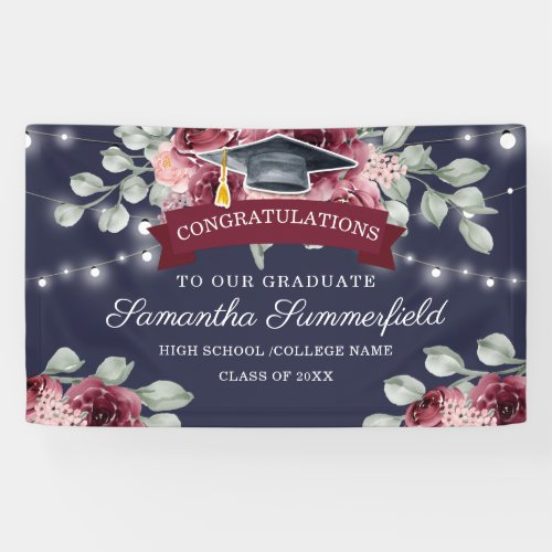 Stylish Floral Navy Class of 2022 Graduation Banner