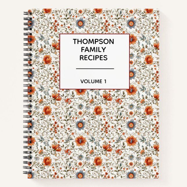 Stylish Floral Neutrals Personalized Recipe  Notebook (Front)