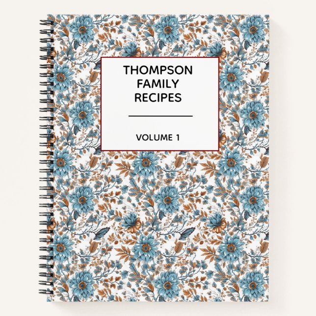 Stylish Floral Neutrals Personalized Recipe  Notebook (Front)
