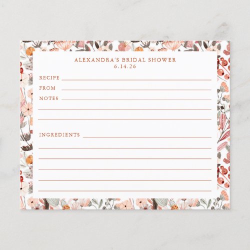 Stylish Floral Neutrals Pretty Border Recipe Card