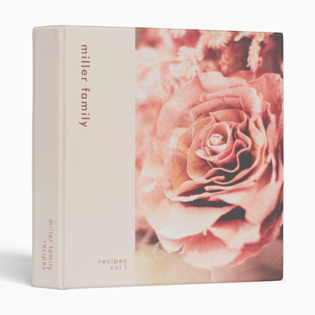 Stylish Floral Neutrals Pretty Personalized Recipe 3 Ring Binder (Front/Spine)