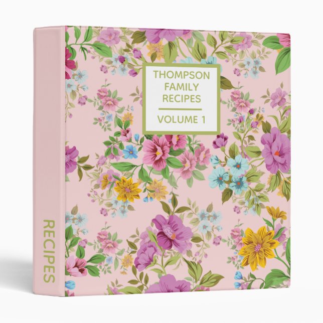 Stylish Floral Neutrals Pretty Personalized Recipe 3 Ring Binder (Front/Spine)