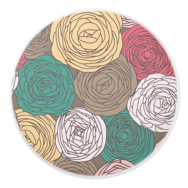Stylish floral pattern. Bright floral Ceramic Knob (Front)