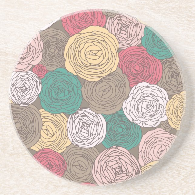 Stylish floral pattern. Bright floral Drink Coaster (Front)