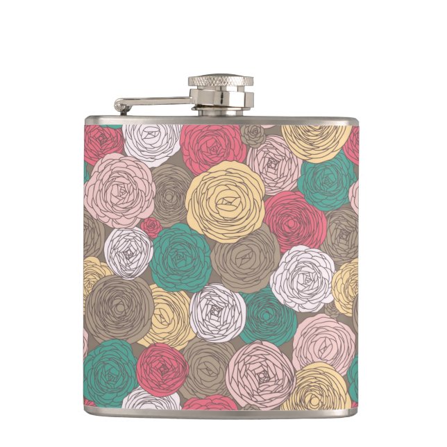 Stylish floral pattern. Bright floral Hip Flask (Front)