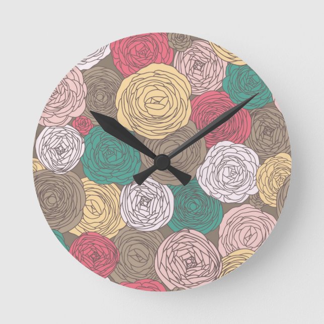 Stylish floral pattern. Bright floral Round Clock (Front)