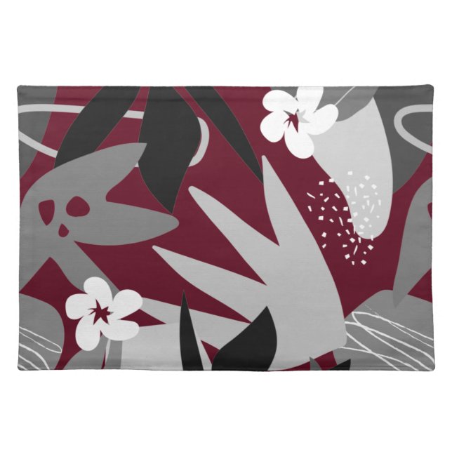 Stylish Floral Pattern Burgundy Cloth Placemat (Front)