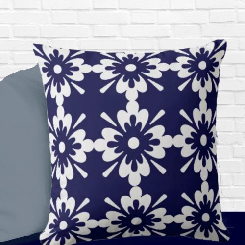 Stylish Floral Pattern Navy Throw Pillow