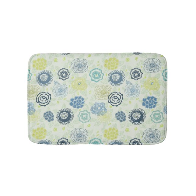 Stylish floral pattern with cute flowers bath mat (Front)