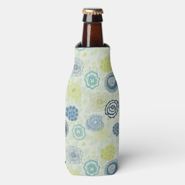 Stylish floral pattern with cute flowers bottle cooler (Bottle Front)