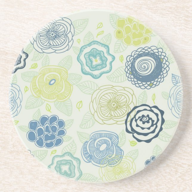 Stylish floral pattern with cute flowers drink coaster (Front)