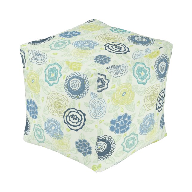 Stylish floral pattern with cute flowers pouf (Angled Front)