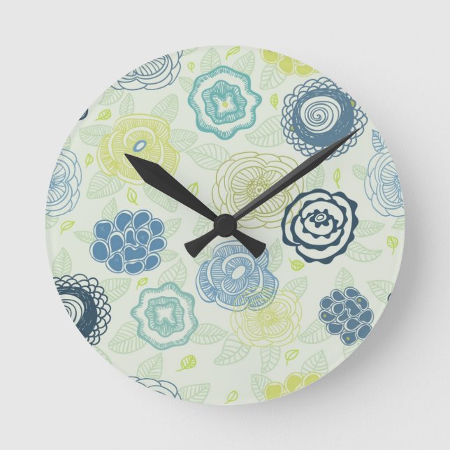 Stylish floral pattern with cute flowers round clock (Front)