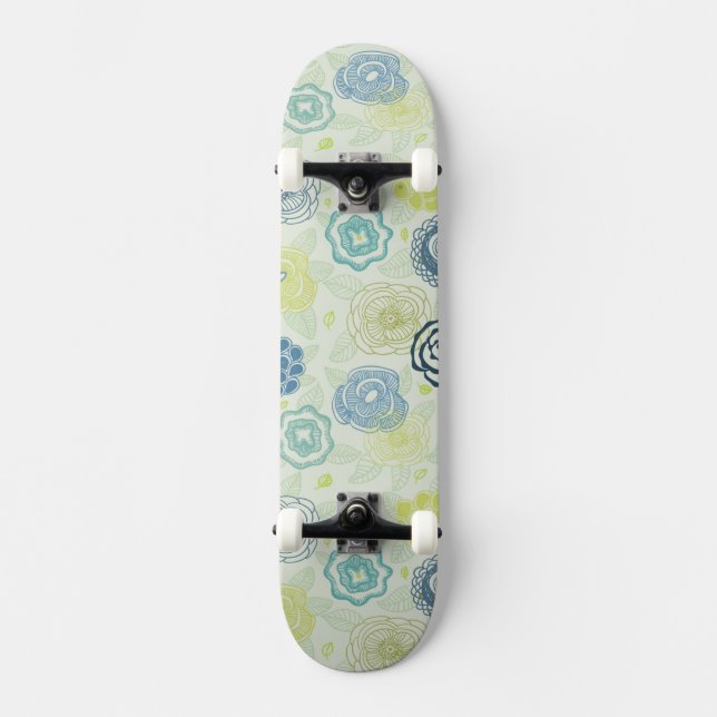 Stylish floral pattern with cute flowers skateboard deck (Front)