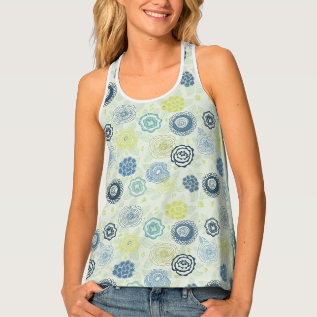 Stylish floral pattern with cute flowers tank top (Front)