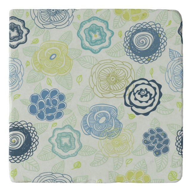 Stylish floral pattern with cute flowers trivet (Front)