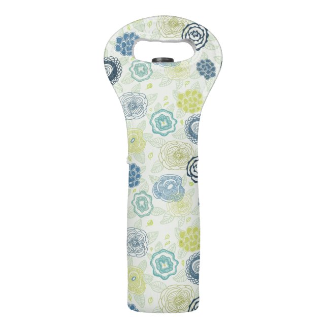 Stylish floral pattern with cute flowers wine bag (Front)