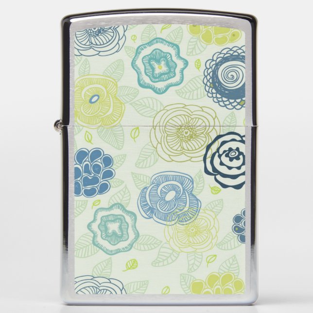 Stylish floral pattern with cute flowers zippo lighter (Front)