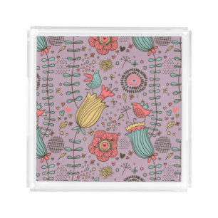 Stylish floral pattern with flowers acrylic tray