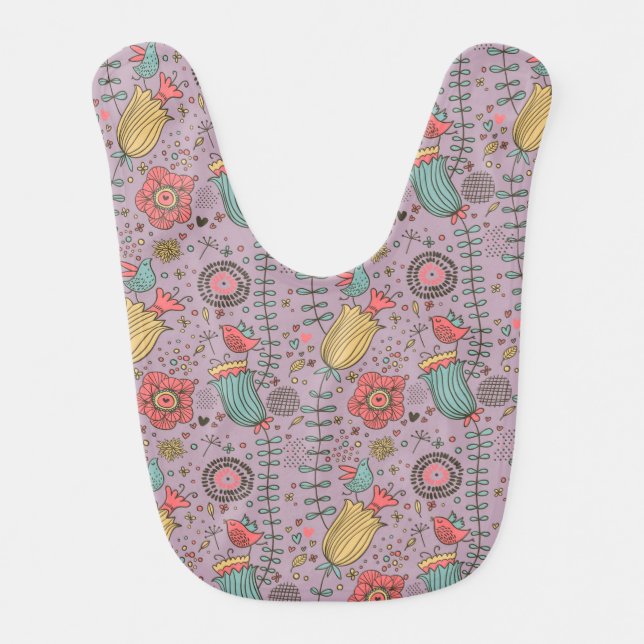 Stylish floral pattern with flowers baby bib (Front)
