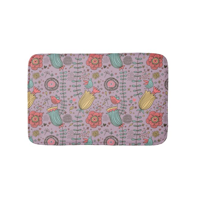 Stylish floral pattern with flowers bathroom mat (Front)