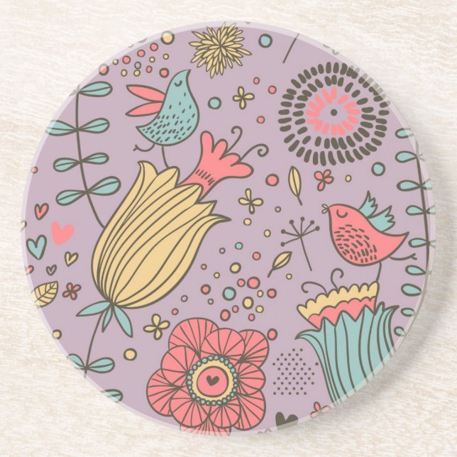 Stylish floral pattern with flowers coaster (Front)