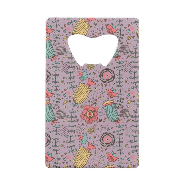 Stylish floral pattern with flowers credit card bottle opener (Front)