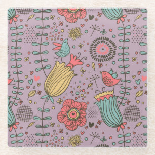 Stylish floral pattern with flowers glass coaster