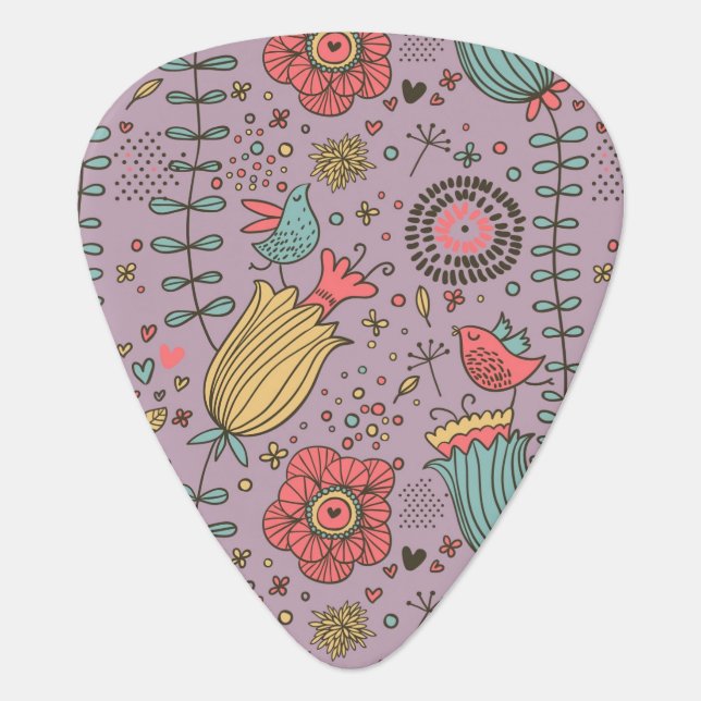 Stylish floral pattern with flowers guitar pick (Front)