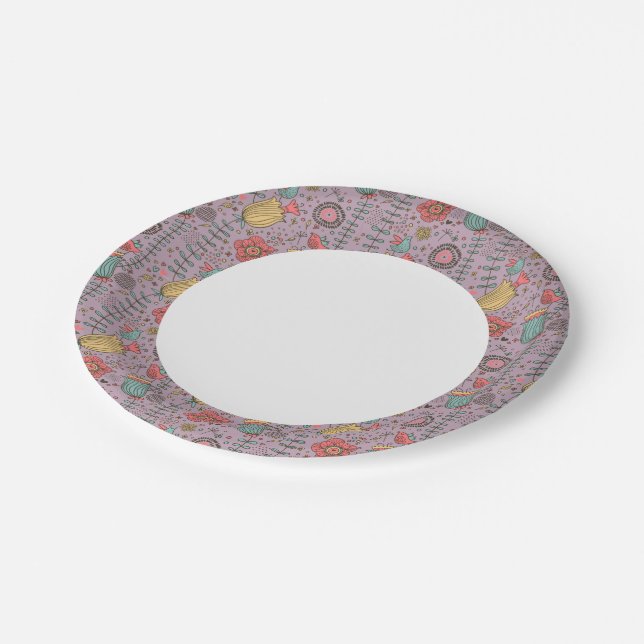 Stylish floral pattern with flowers paper plates (Angled)