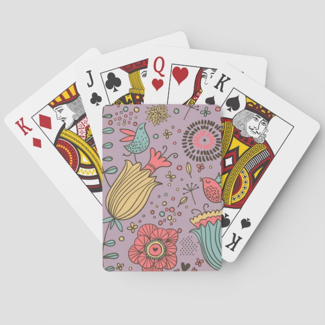 Stylish floral pattern with flowers poker cards (Back)