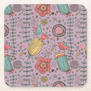 Stylish floral pattern with flowers square paper coaster