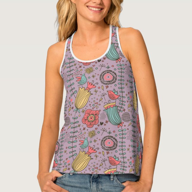 Stylish floral pattern with flowers tank top (Front)