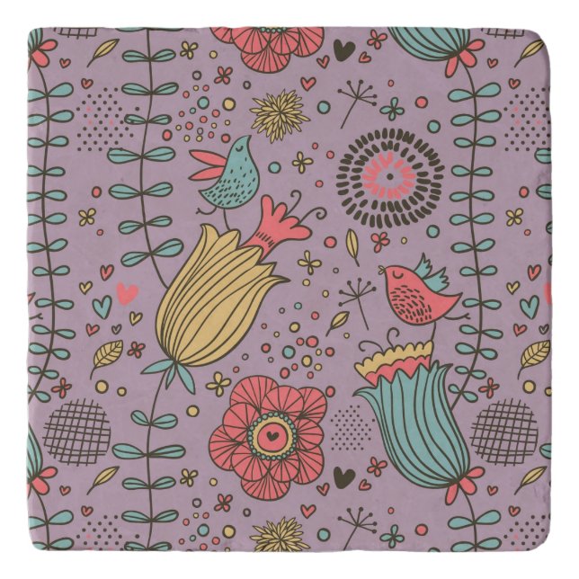 Stylish floral pattern with flowers trivet (Front)