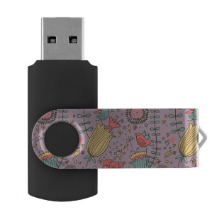 Stylish floral pattern with flowers USB flash drive