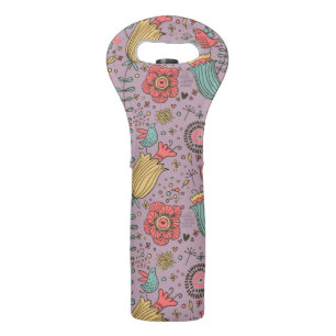 Stylish floral pattern with flowers wine bag