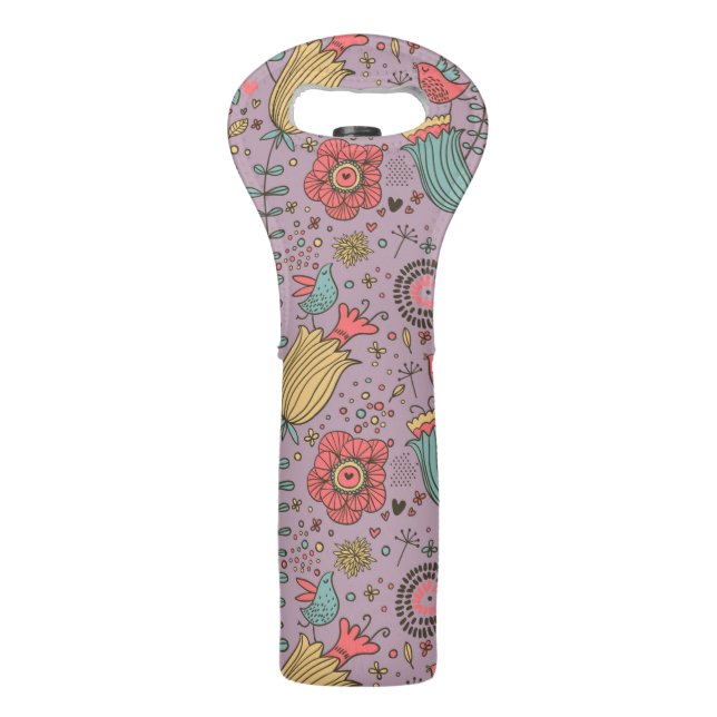 Stylish floral pattern with flowers wine bag (Front)